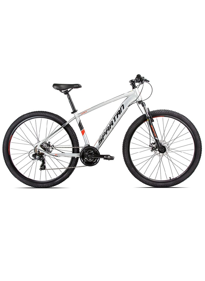Calibre Hardtail Mountain Bicycle| Lightweight Alloy Frame & Rims | Gear | Disc Brakes | Front Suspension Bike And Shimano Shifters | Silver | Size 29 Inches