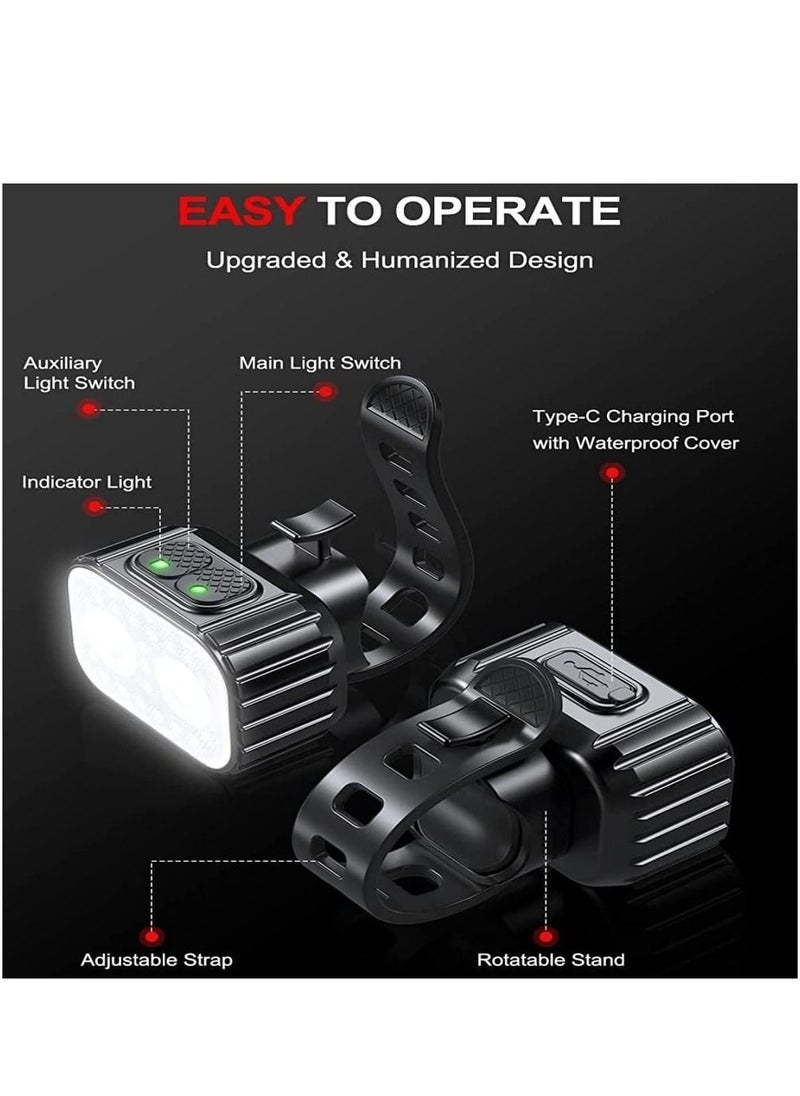 Bike Headlight Rechargeable Bicycle Lights Set Super Bright 8+12 Modes IP65 Waterproof Bike Lights for Night Riding Night Riding, Cycling Safety Front Light and LED Back Taillight