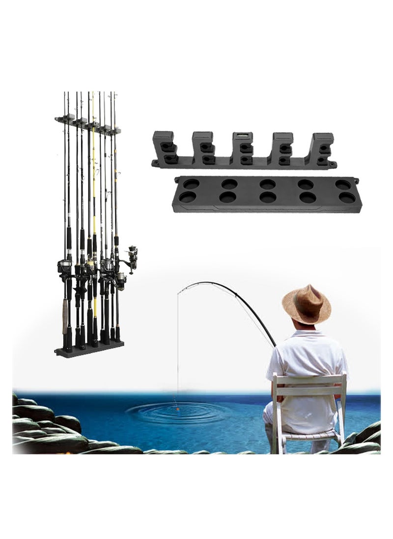 Fishing Pole Holder Black Wall Mounted Fishing Rod Holders for Garage Vertical Horizontal Ceiling Three Installation Methods ABS Plastic Store Up to 10 Rods to Save Your Space