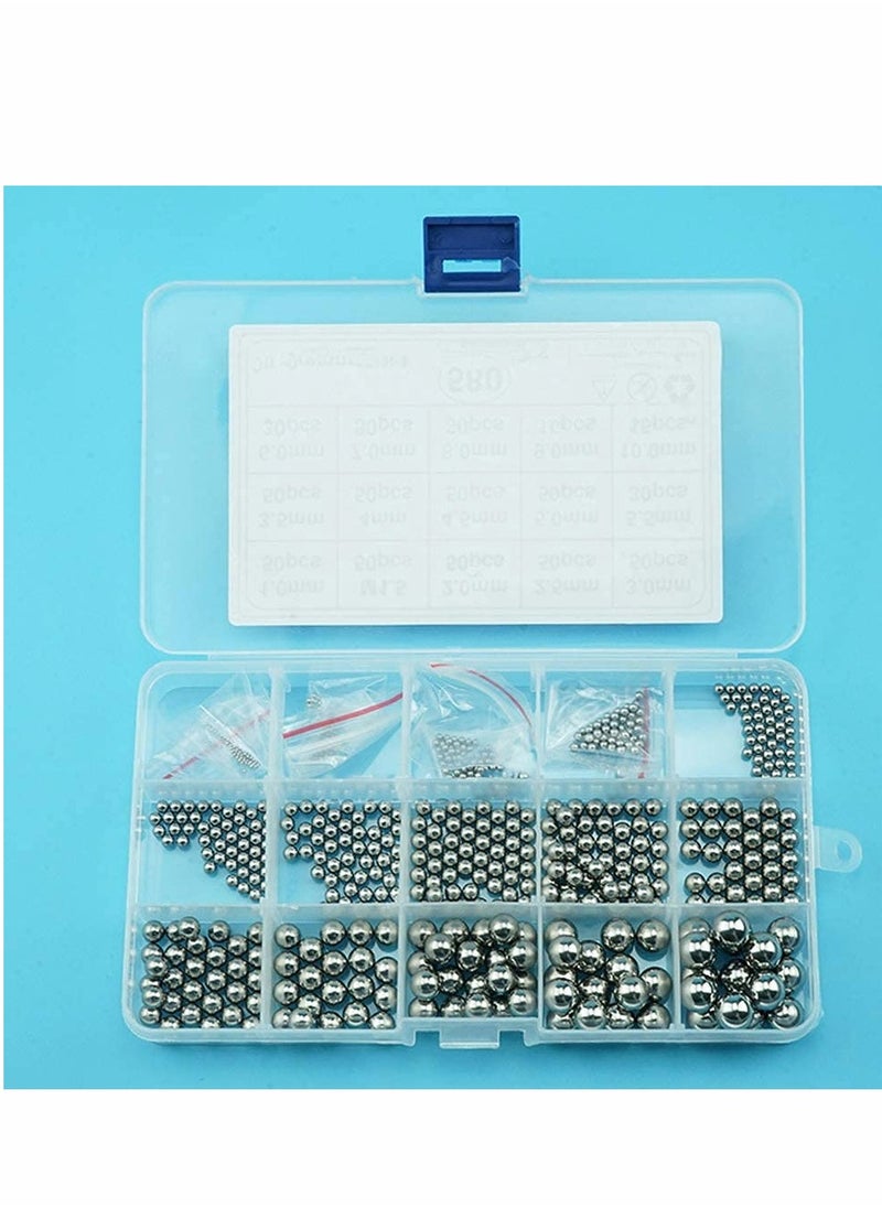 Hardware Tool Bearing Balls Set - 580Pcs Stainless Steel Precision Ball Assortment Kit for Paint Mixer Agitator Skateboard Bearings Diameter 1mm-10mm