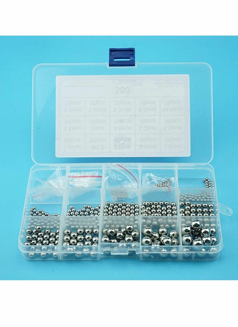 Hardware Tool Bearing Balls Set - 580Pcs Stainless Steel Precision Ball Assortment Kit for Paint Mixer Agitator Skateboard Bearings Diameter 1mm-10mm