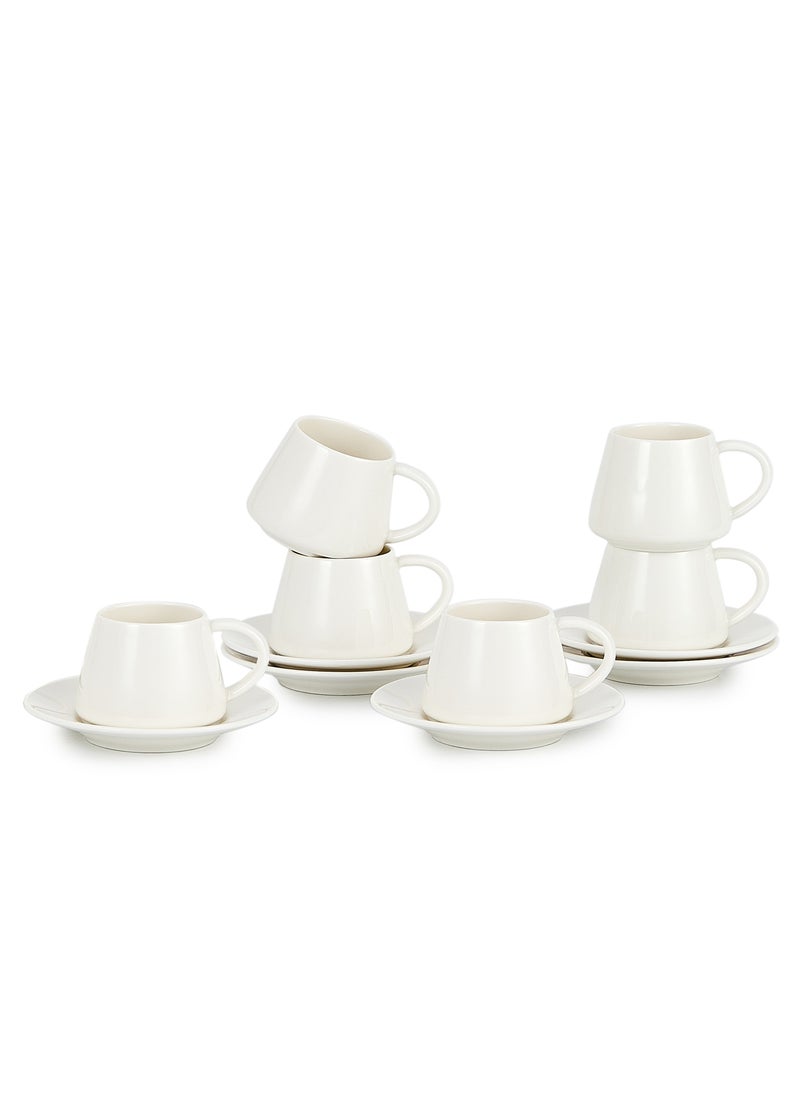 Shallow Elegant Porcelain 6 Cup & 6 Saucer Set, 90ml