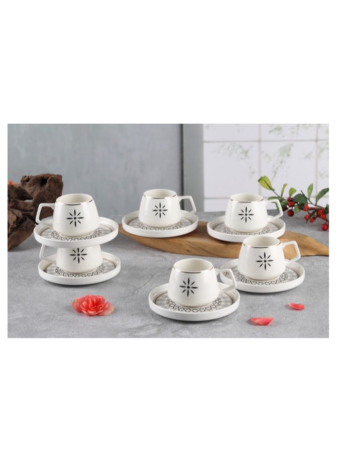 Shallow New Bone China Alfi Coffee Cup & Saucer Set, 100ml (White, 6 Cups, 6 Saucer)