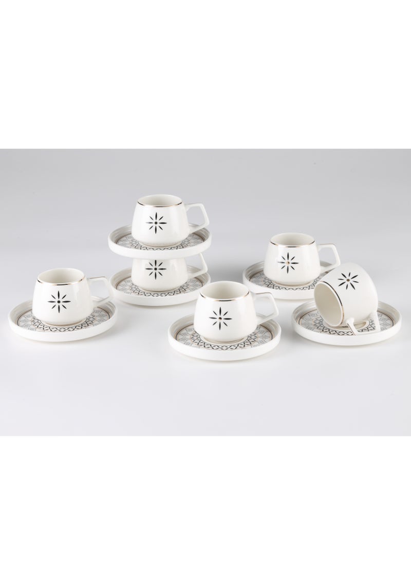 Shallow New Bone China Alfi Coffee Cup & Saucer Set, 100ml (White, 6 Cups, 6 Saucer)