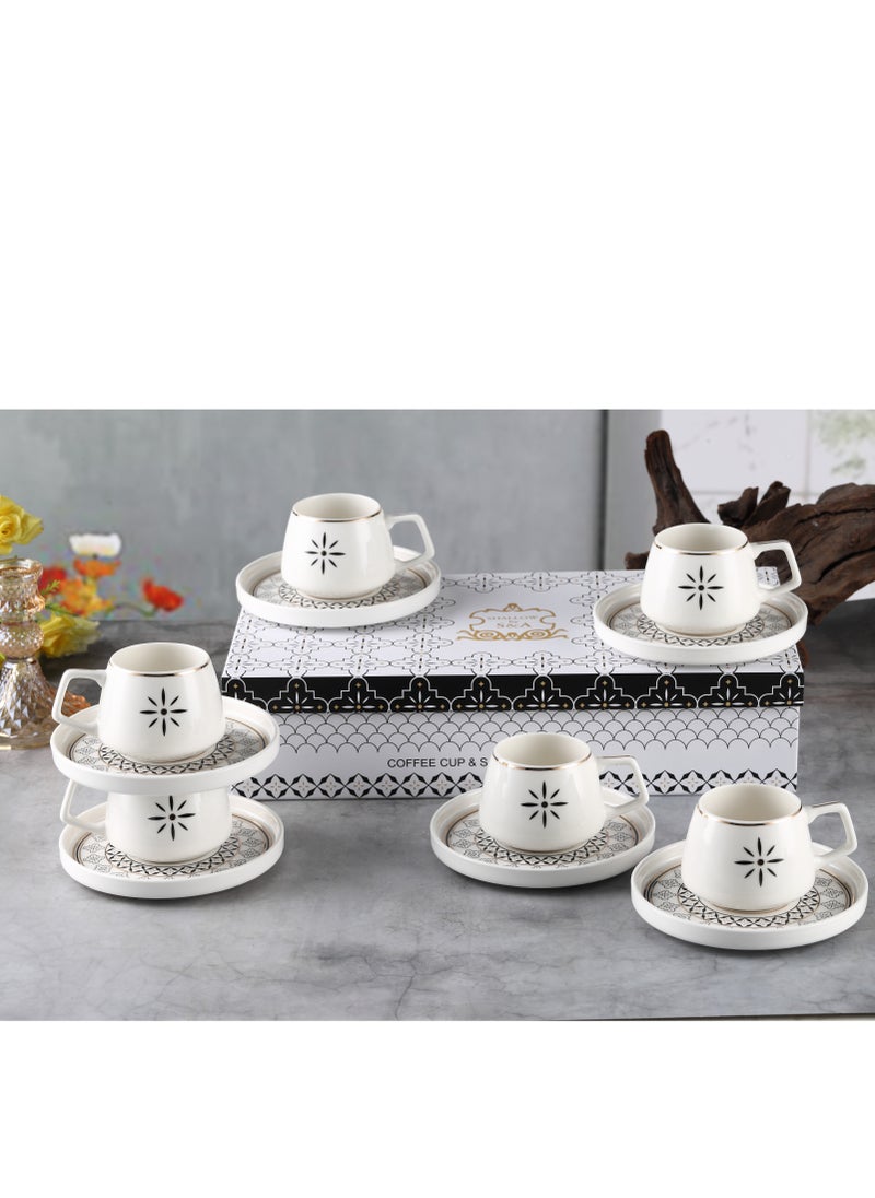 Shallow New Bone China Alfi Coffee Cup & Saucer Set, 100ml (White, 6 Cups, 6 Saucer)