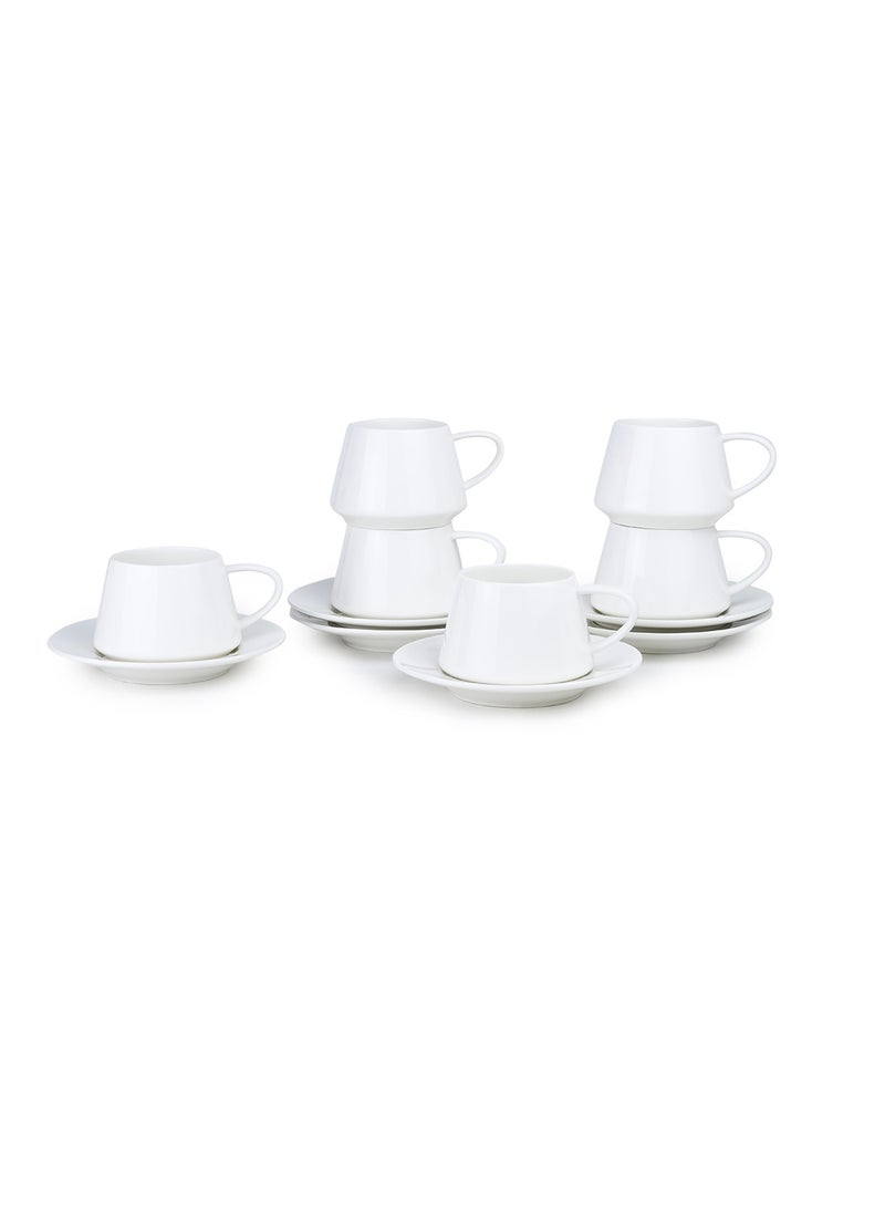 Shallow Elegant Porcelain 6 Cup & 6 Saucer Set, 180ml