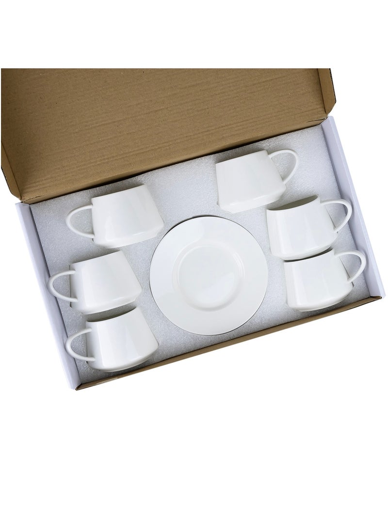 Shallow Elegant Porcelain 6 Cup & 6 Saucer Set, 180ml
