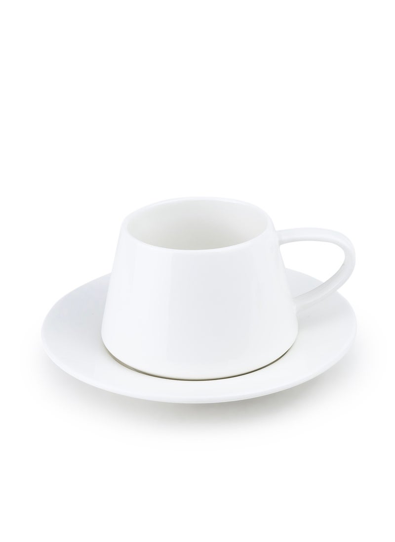 Shallow Elegant Porcelain 6 Cup & 6 Saucer Set, 180ml
