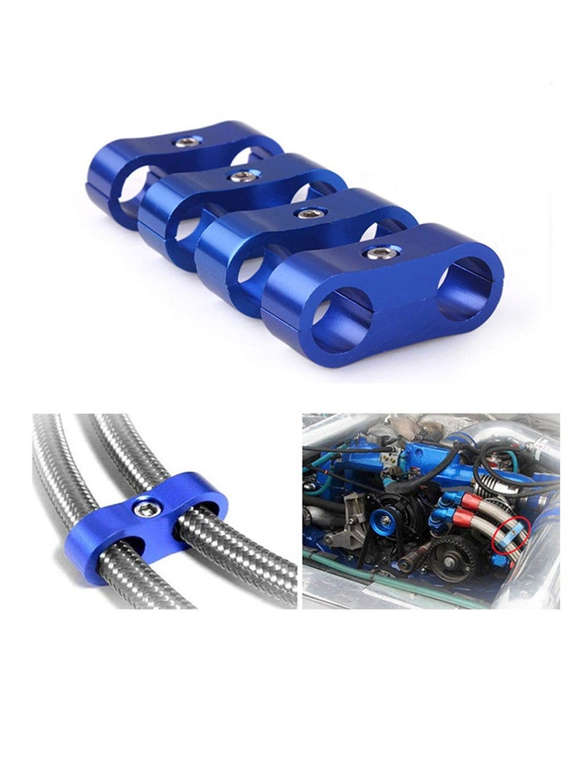 10AN Hose Separator Clamp, 4pcs Aluminum Fuel Line Mounting， Divider Hose， Fitting Adapter Fit for 5/8 Fuel Line, Oil Line, Brake Line, Water Pipe, and Gas Line, Blue