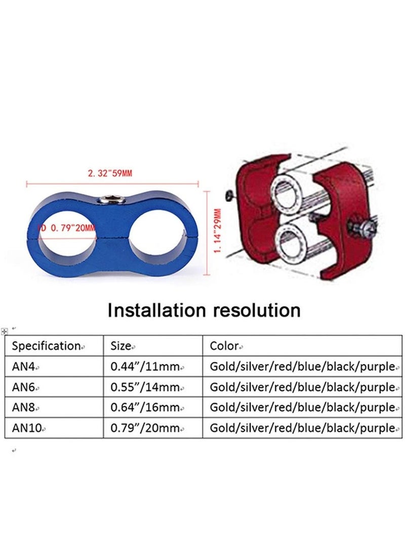 10AN Hose Separator Clamp, 4pcs Aluminum Fuel Line Mounting， Divider Hose， Fitting Adapter Fit for 5/8 Fuel Line, Oil Line, Brake Line, Water Pipe, and Gas Line, Blue