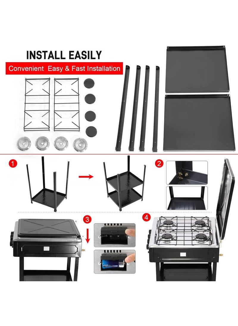 Smokeless Gas Cooking Stove Outdoor Kitchen Free Standing Stove 4 Burner Gas Cooktops