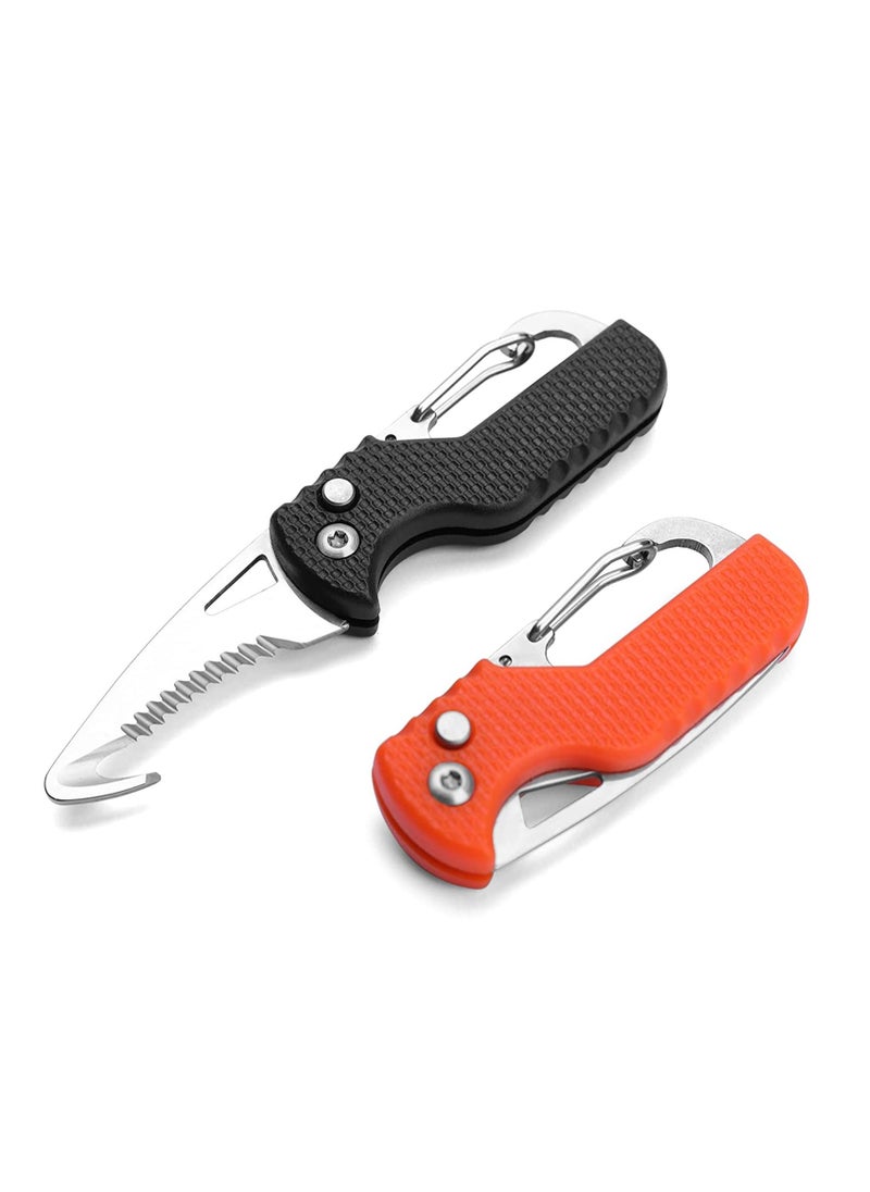 Pocket Box Opener, Bottle Opener, Keychain Box Cutter, Package Opener, Small Pocket Box/ Seatbelt/ Strap Cutter, Razor Sharp Serrated and Paratrooper Hook,  EDC Folding Tools for Women Men 2PCS