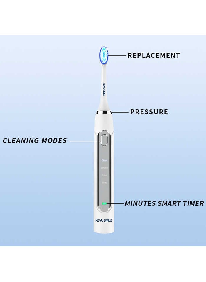 KEVU SMILE Blue LED Whitening Electric Toothbrush, Dentist-Designed Electric Toothbrush for Adults, Sonic Brush with 6 LED Lights for Teeth Whitening&Plaque Removal, 4Modes Rechargeable Toothbrush