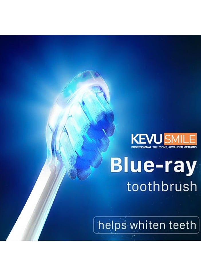 KEVU SMILE Blue LED Whitening Electric Toothbrush, Dentist-Designed Electric Toothbrush for Adults, Sonic Brush with 6 LED Lights for Teeth Whitening&Plaque Removal, 4Modes Rechargeable Toothbrush