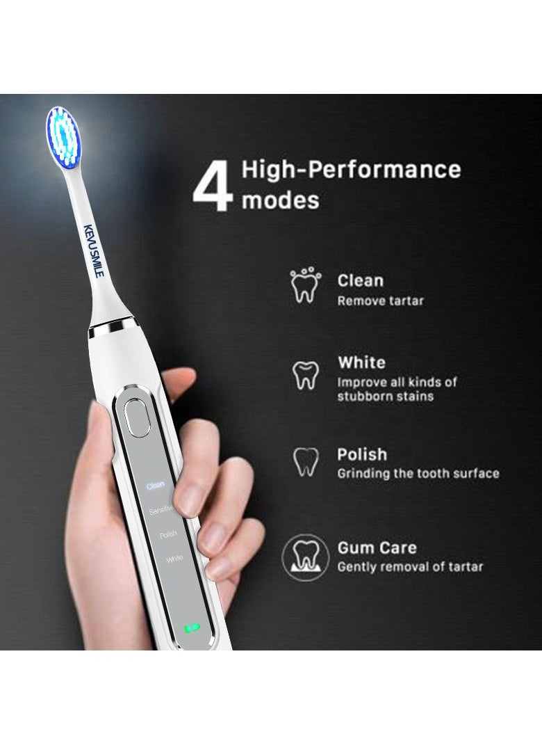 KEVU SMILE Blue LED Whitening Electric Toothbrush, Dentist-Designed Electric Toothbrush for Adults, Sonic Brush with 6 LED Lights for Teeth Whitening&Plaque Removal, 4Modes Rechargeable Toothbrush