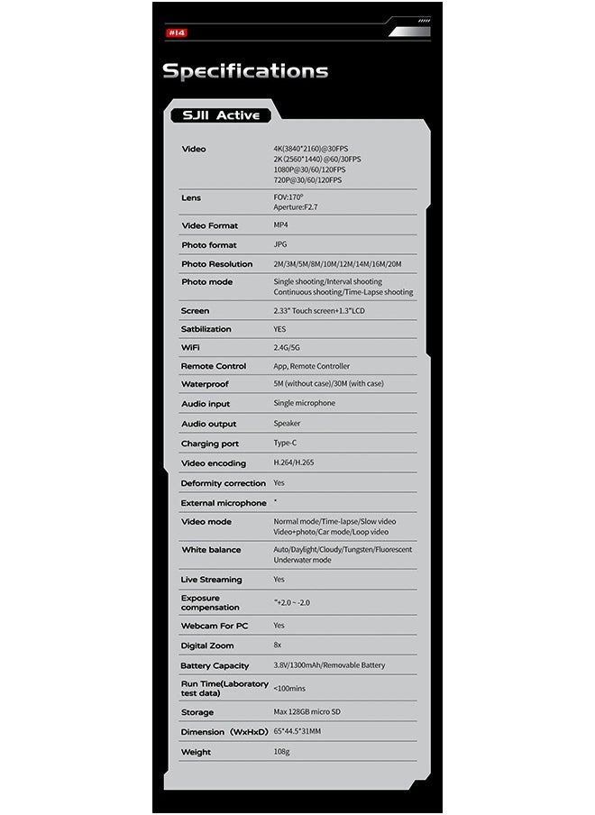 Sj11 Active Action Camera Waterproof Anti-Shake Motion Detection Multifunctional 4K Touch Screen Outdoor Sport Video Cam