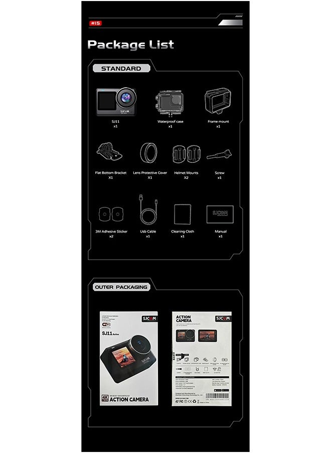 Sj11 Active Action Camera Waterproof Anti-Shake Motion Detection Multifunctional 4K Touch Screen Outdoor Sport Video Cam