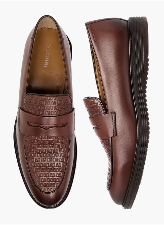 Men's Textured Slip-On Loafers with Cutout Detail