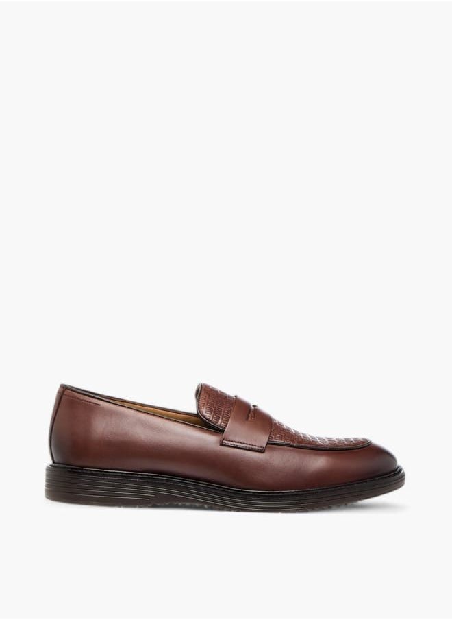 Men's Textured Slip-On Loafers with Cutout Detail