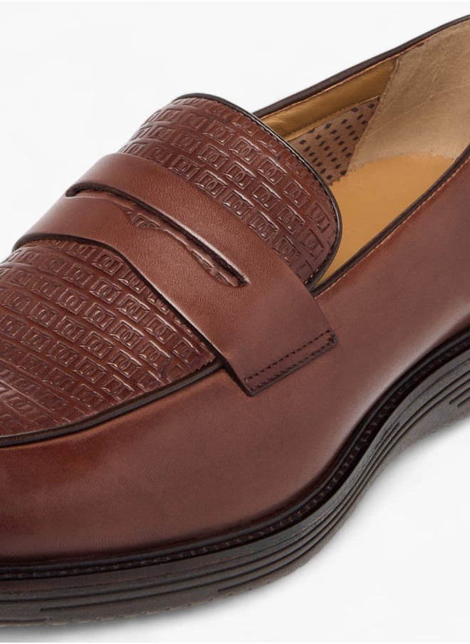 Men's Textured Slip-On Loafers with Cutout Detail