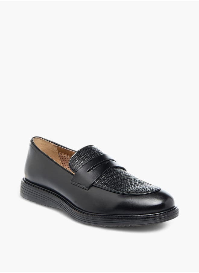 Men's Textured Slip-On Loafers with Cutout Detail