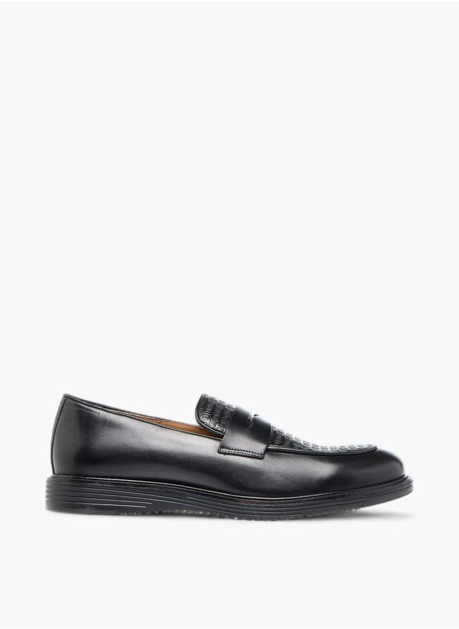 Men's Textured Slip-On Loafers with Cutout Detail