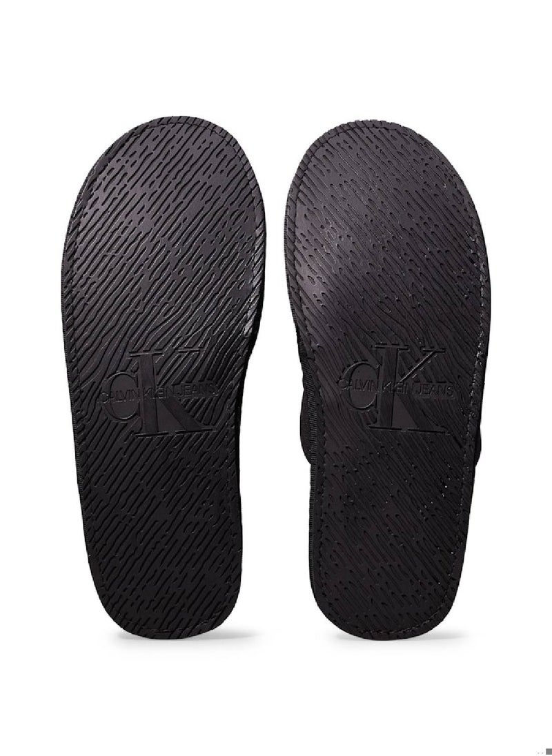 Men's Fleece Lined Slippers - Polyester, Black