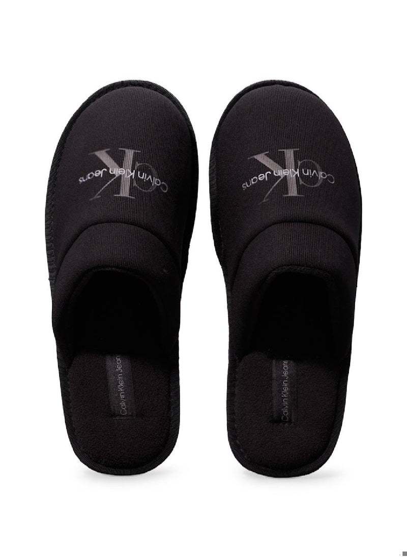 Men's Fleece Lined Slippers - Polyester, Black