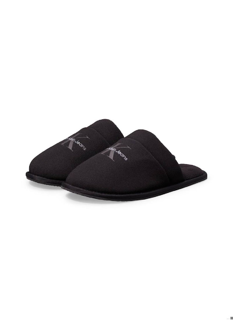 Men's Fleece Lined Slippers - Polyester, Black