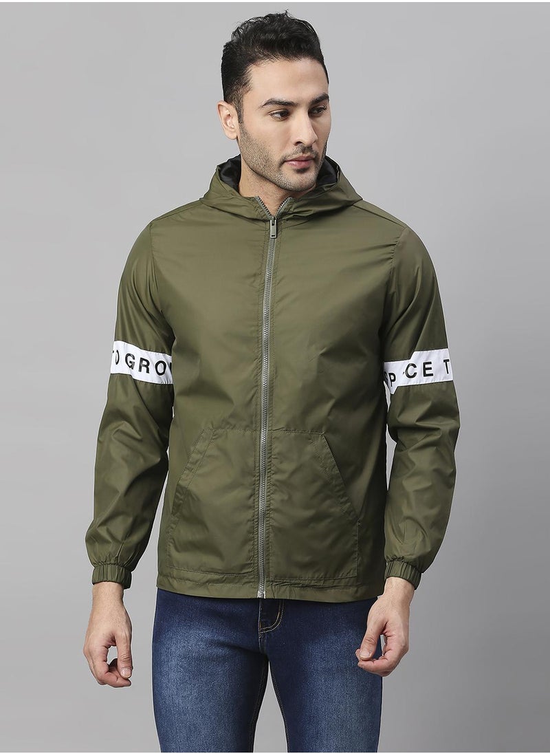 Regular Fit Olive Windbreaker Jackets For Men