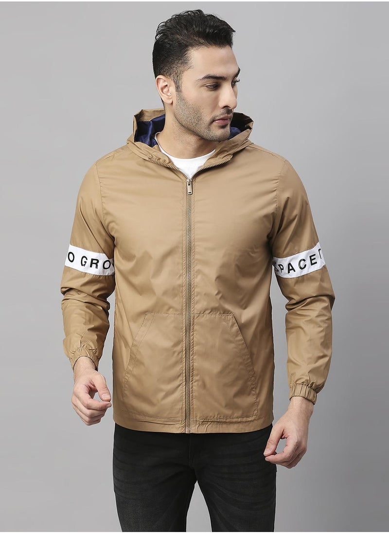 Regular Fit Khaki Windbreaker Jackets For Men