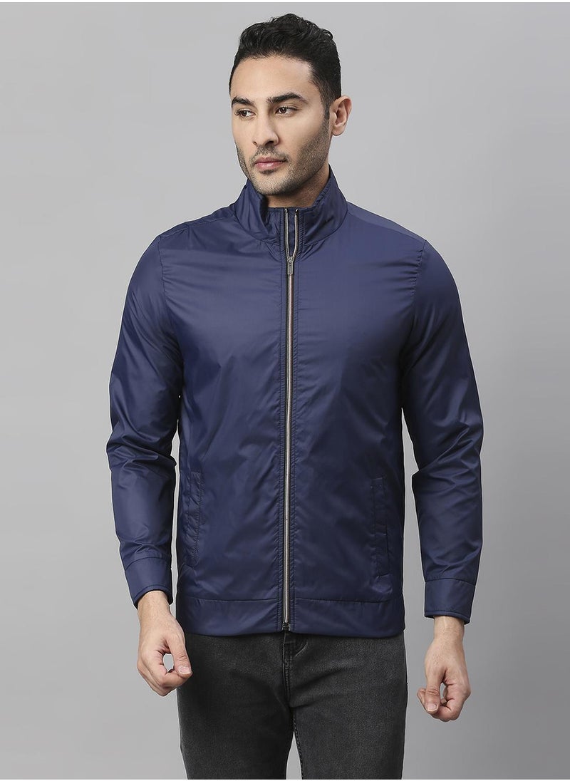 Regular Fit Navy Blue Windbreaker Jackets For Men