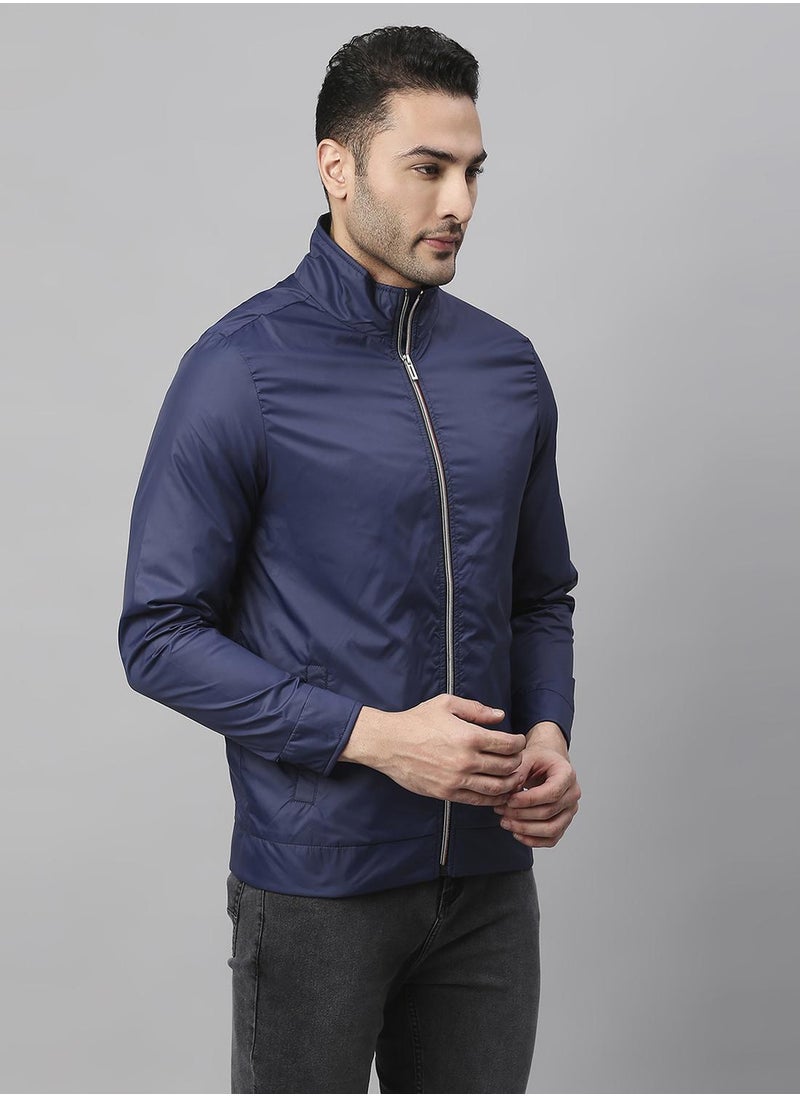 Regular Fit Navy Blue Windbreaker Jackets For Men