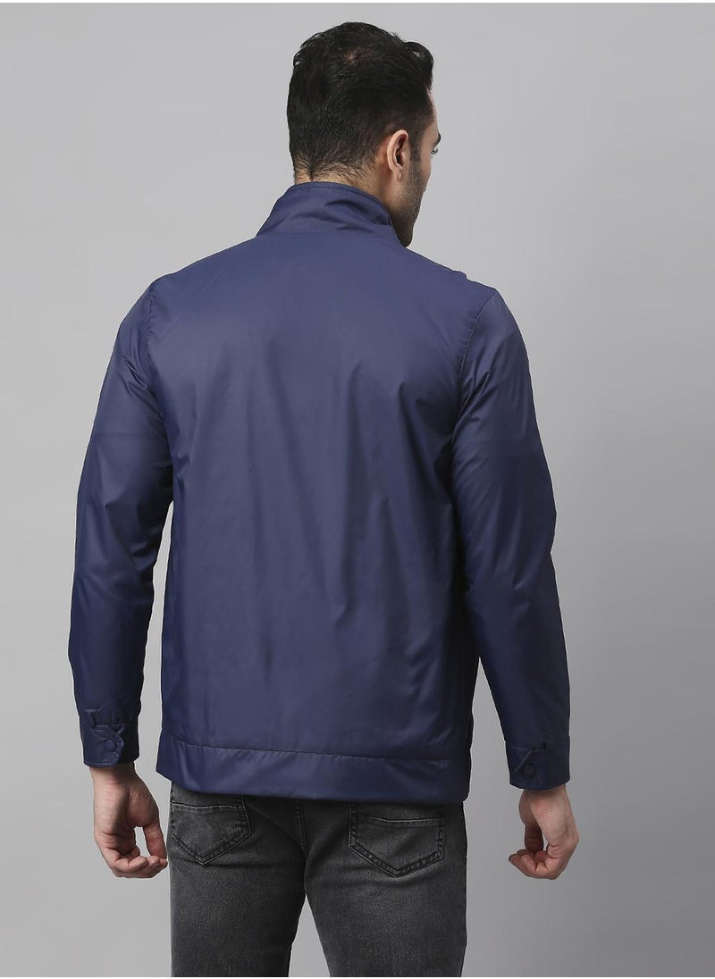 Regular Fit Navy Blue Windbreaker Jackets For Men