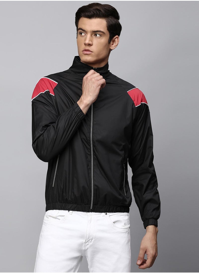 Regular Fit Black Windbreaker Jackets For Men