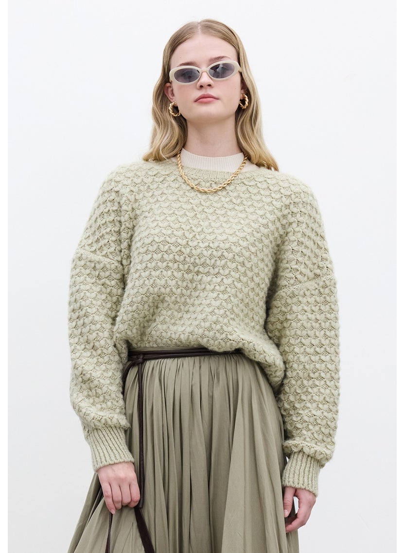 Patterned Knitted Sweater Soft Green