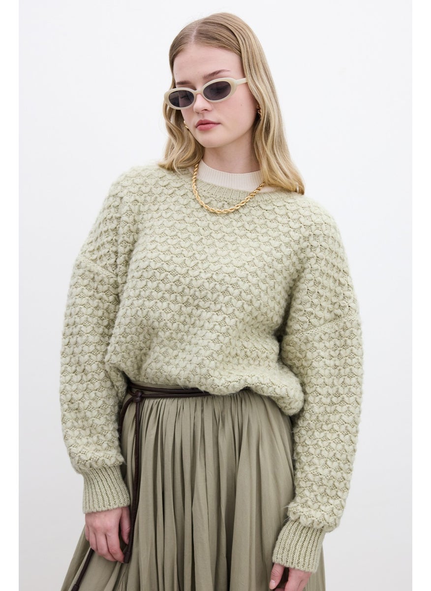 Patterned Knitted Sweater Soft Green