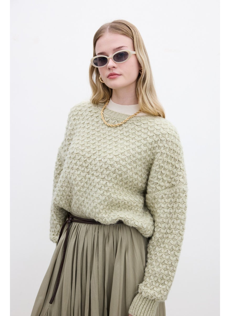 Patterned Knitted Sweater Soft Green