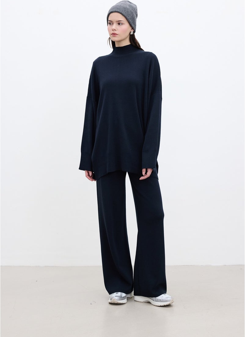 Oversize High Neck Sweater Navy Blue