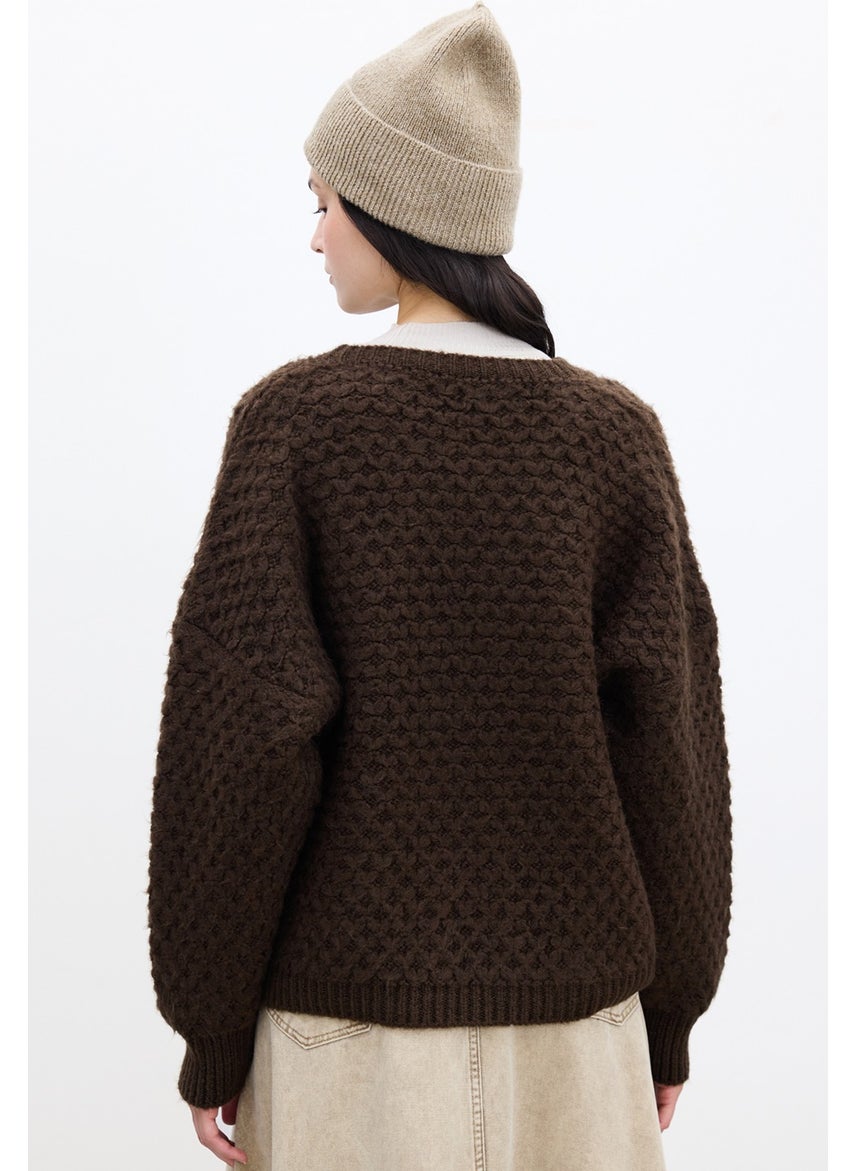 Patterned Knitted Sweater Bitter Coffee