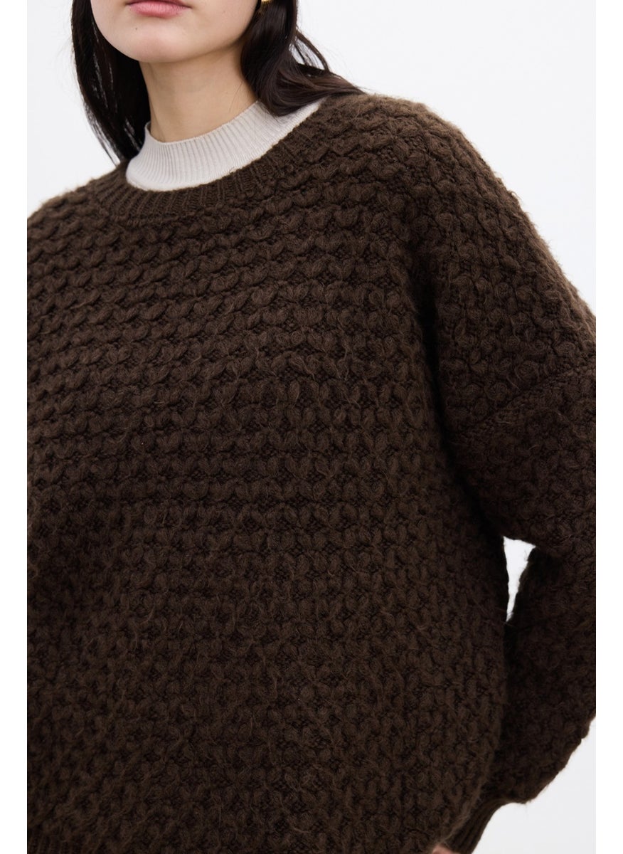 Patterned Knitted Sweater Bitter Coffee