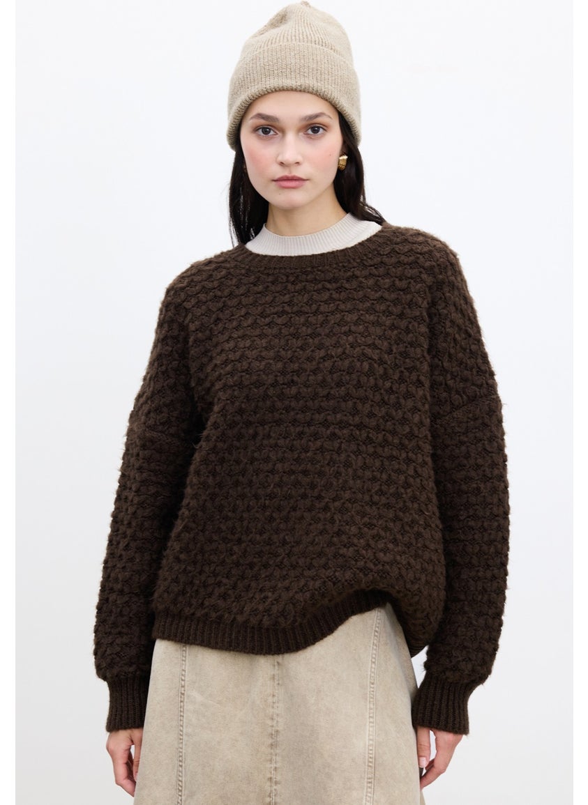 Patterned Knitted Sweater Bitter Coffee