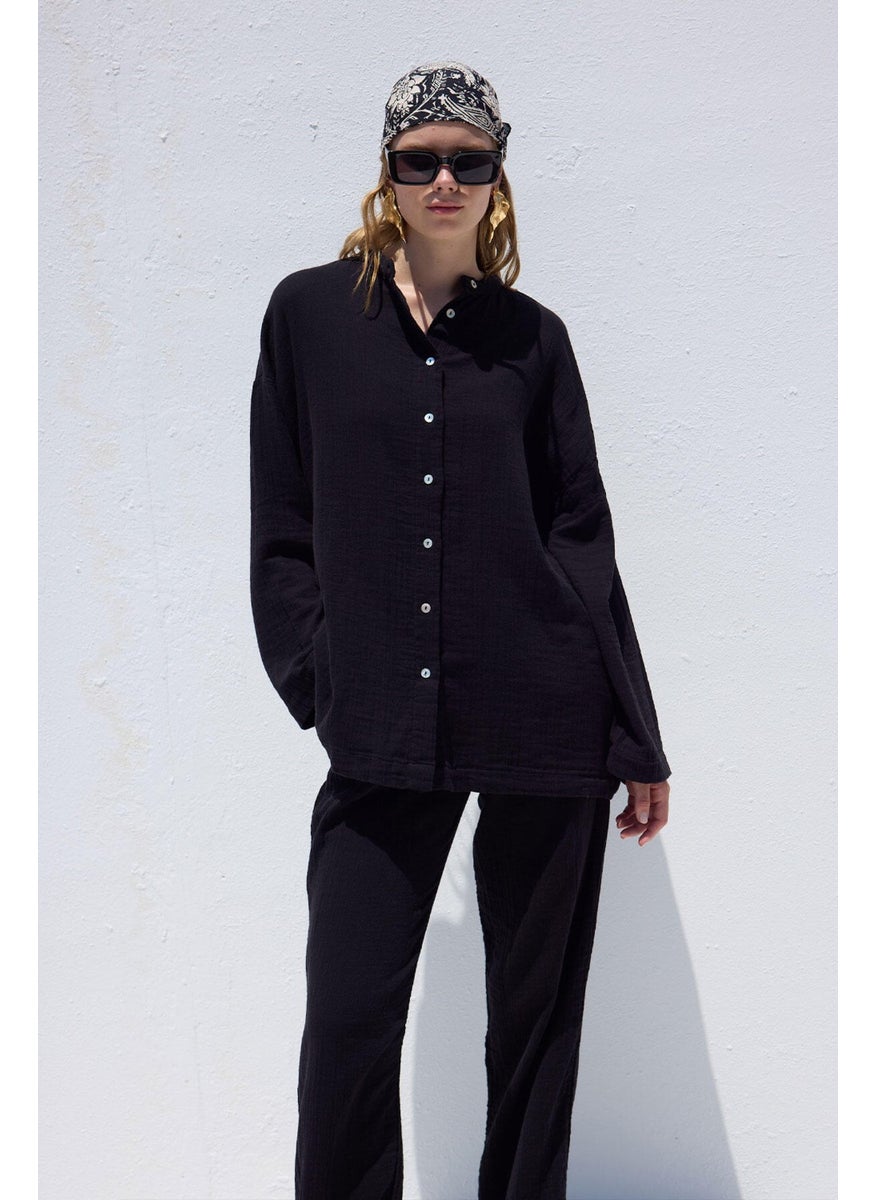 Wide Sleeve Muslin Shirt Black