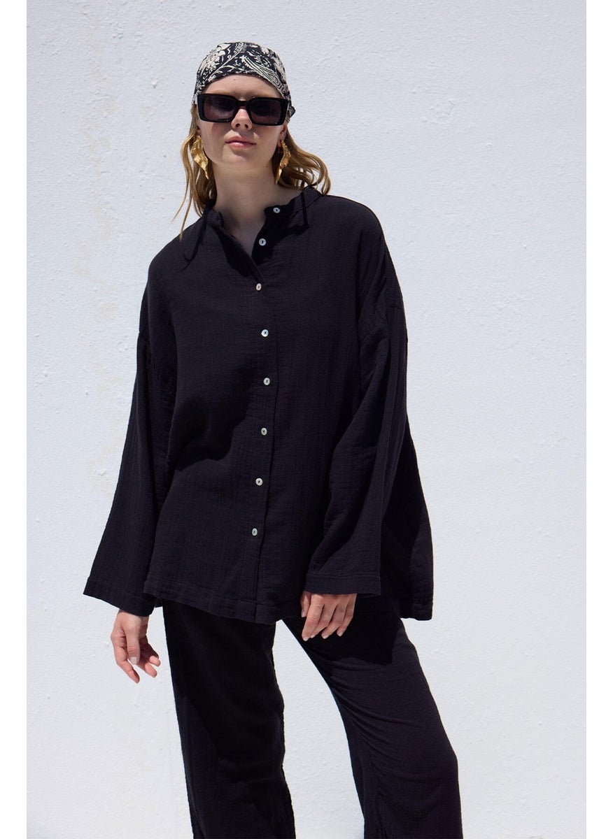 Wide Sleeve Muslin Shirt Black