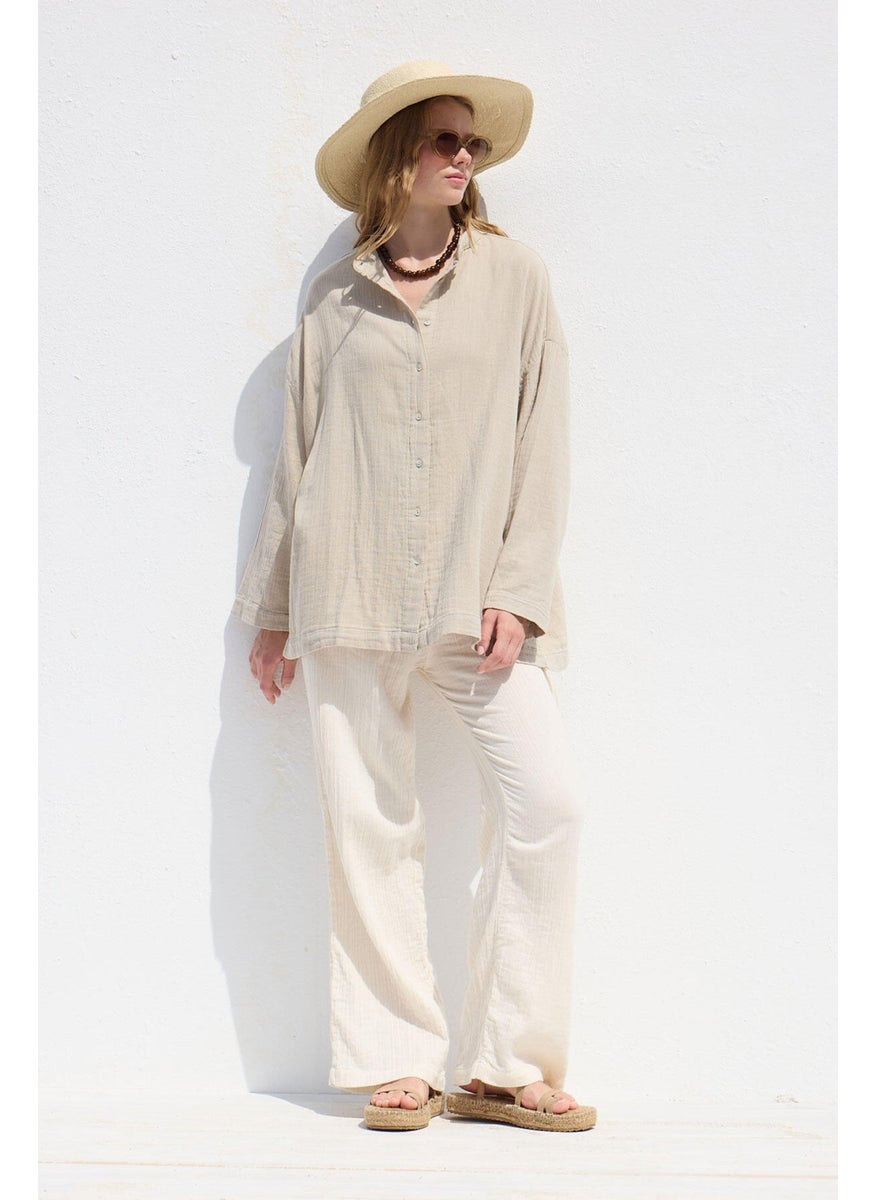 Wide Sleeve Muslin Shirt Sand