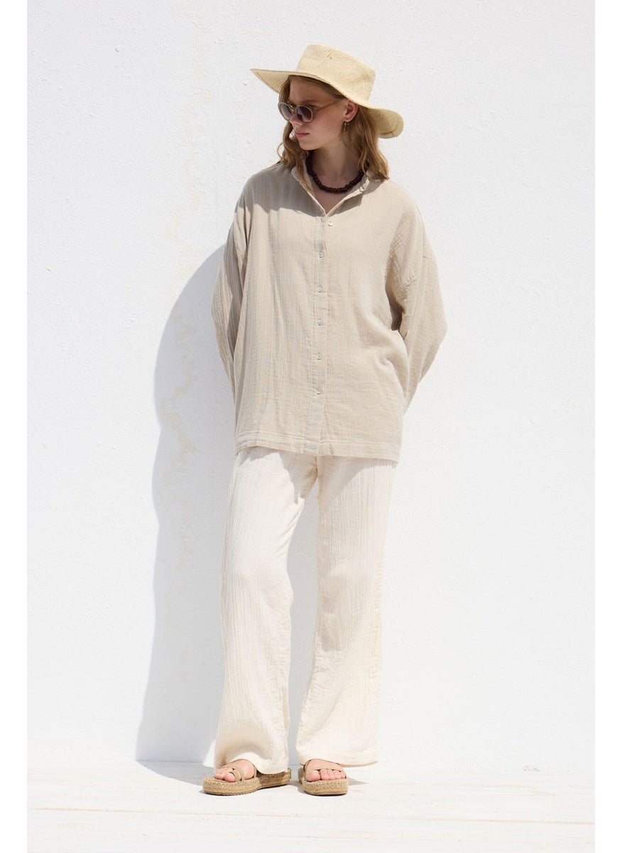 Wide Sleeve Muslin Shirt Sand