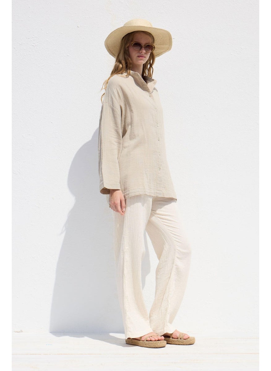 Wide Sleeve Muslin Shirt Sand