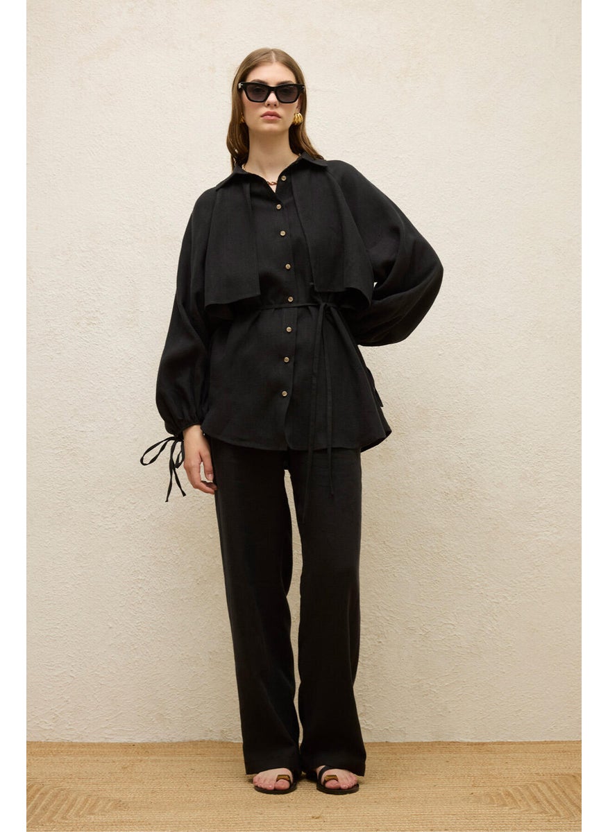 Linen Trench Shirt Black