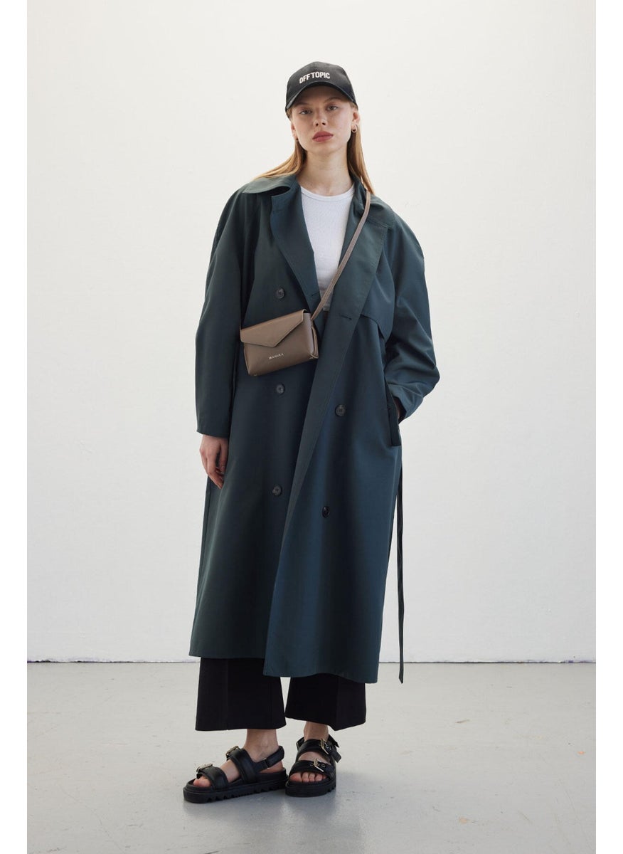 Double Breasted Trench Coat Dark Green