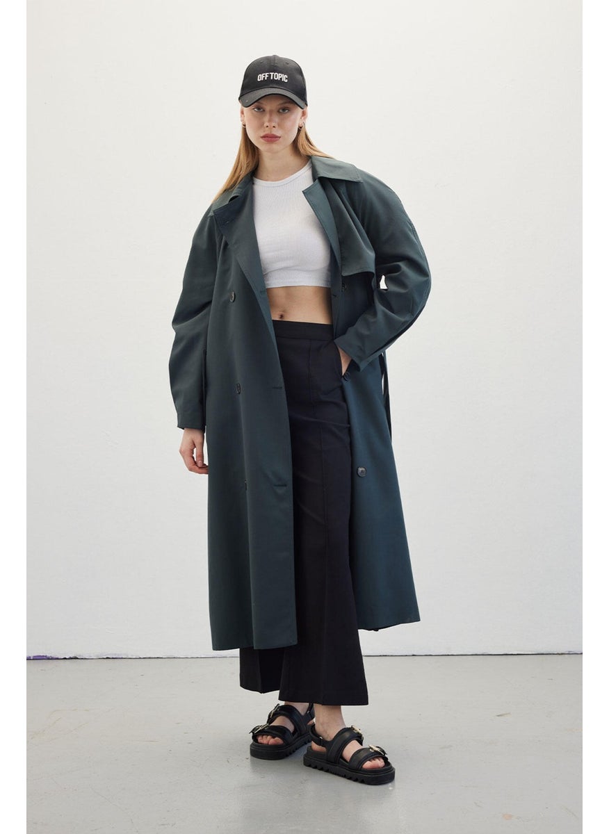 Double Breasted Trench Coat Dark Green